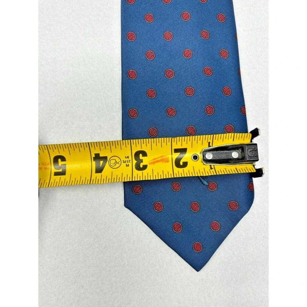 70s Vintage Countess Mara Mens Silk Tie‎ Circle Dot Pattern Blue Red 56